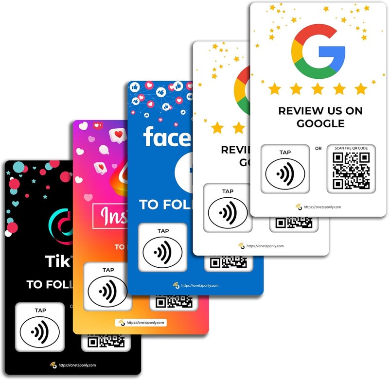 One Tap Only NFC Business Cards 5 Pack – Contactless Smart Tap & QR Code – Compatible with Social Media & Online Review Platforms – Reusable Feedback Tool for Restaurants, Local Businesses – Works with All Phones - Image 1